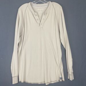 Eddie Bauer Mens 1/4 Button Long Sleeve Henley Shirt Ivory, Tall Large Thermal